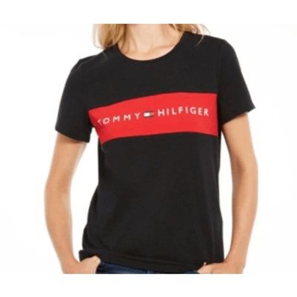 Tommy Hilfiger Women's Colorblocked Logo T-Shirt - Black Red XS
